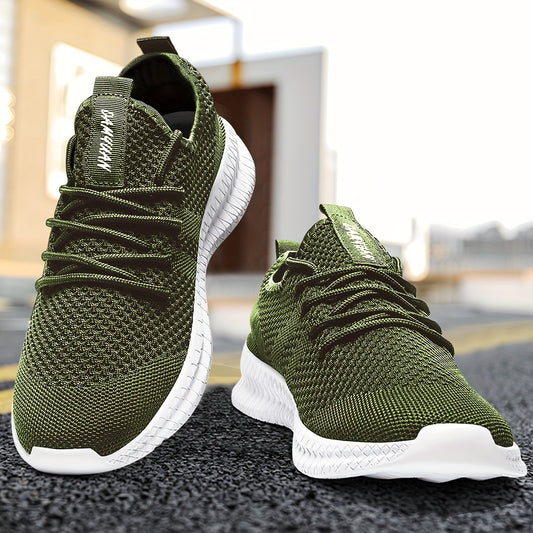 Men's Casual Solid Color Breathable Mesh Shoes - Anti-Skid Lace-Up Walking Sneakers