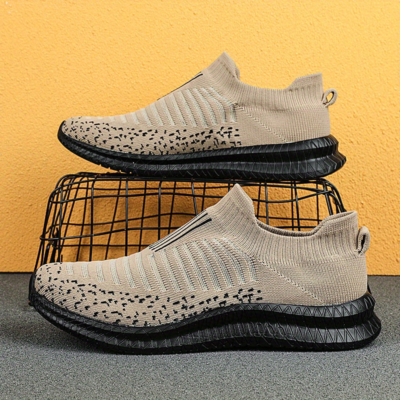 Men's Trendy No Tie Lace-Free Breathable Knit Sneakers - Assorted Colors, Casual Outdoor Walking Running Shoes